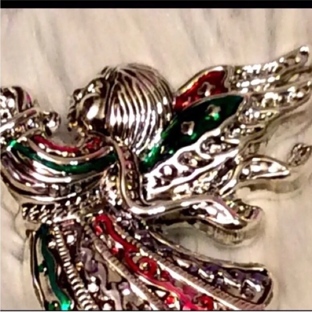 UNBRANDED Red And Green BRIGHT Christmas HOLIDAY Angel BROOCH Pendant